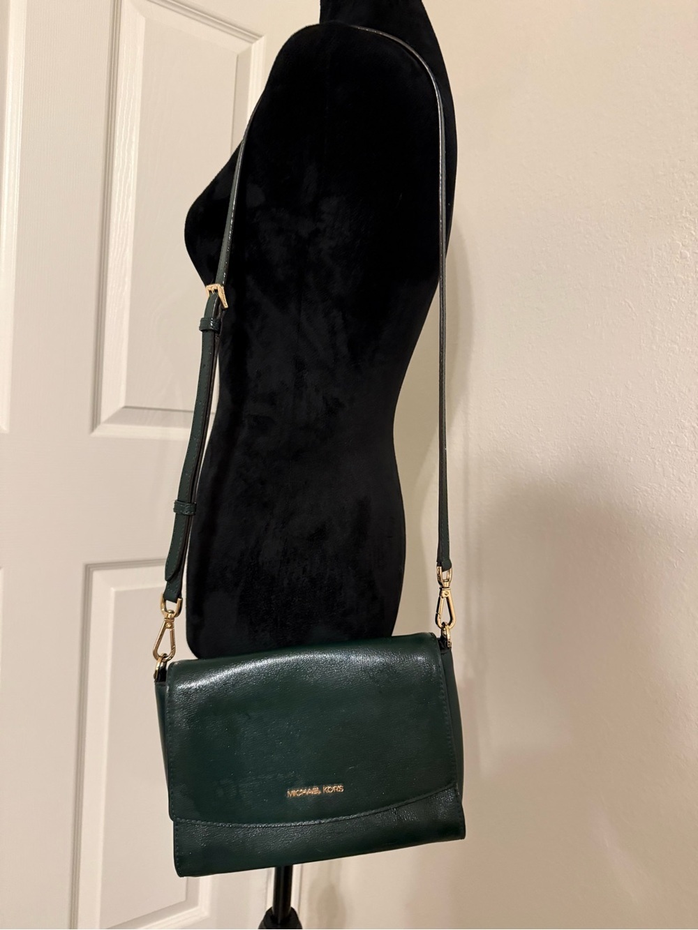 Michael Kors Forest Green Leather Crossbody with Gold Hardware
